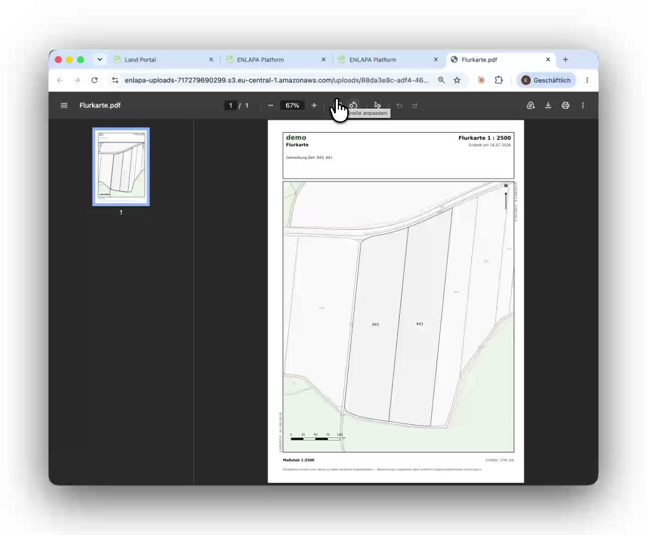 Parcel map PDF opened straight from the lead file