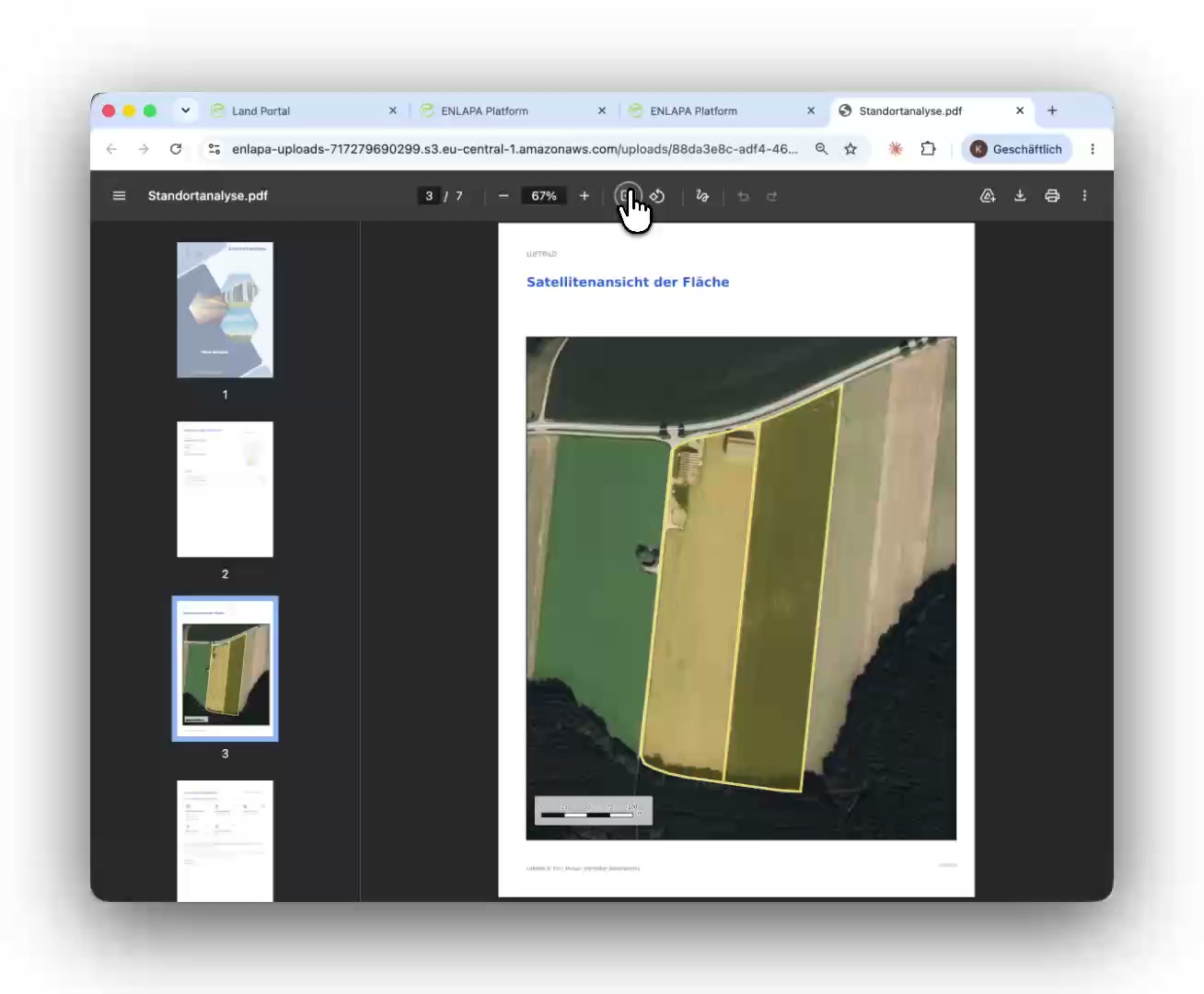 Automatically generated site analysis with a satellite view of the site