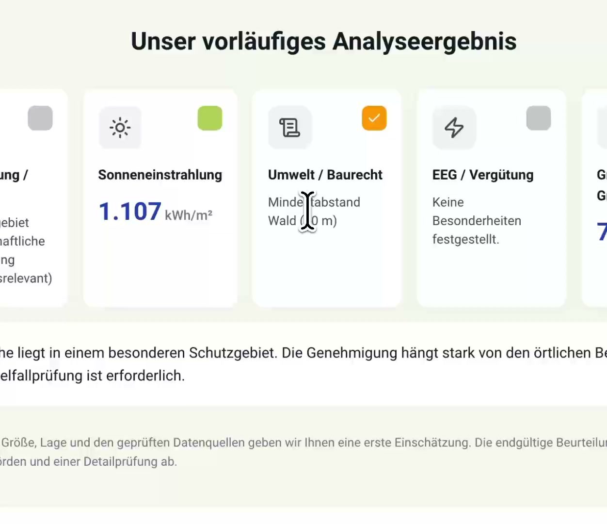 Colour-coded instant result of the public site check